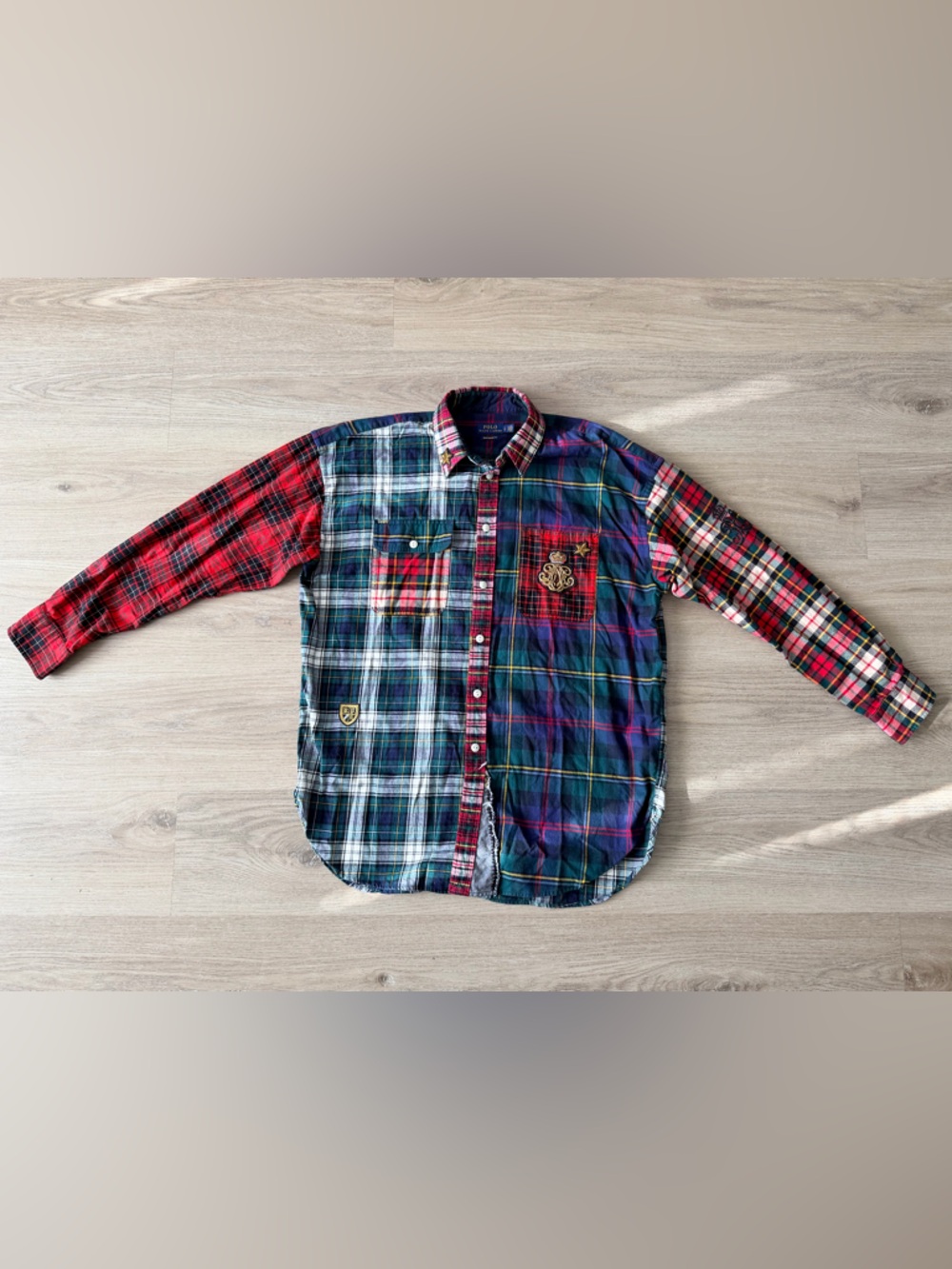 Ralph Lauren Women’s Boyfriend fit/Oversized Plaid Patchwork Shirt, size L